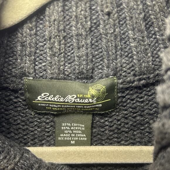 Eddie Bauer men's Wool Blend Ribbed Knit Sweater pullover half zip grey Medium - Picture 2 of 7